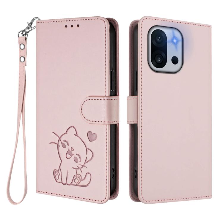 Embossed Heart Cat Leather Phone Case with Hand Strap, For OnePlus 13T 5G, For OnePlus 13R / Ace 5 Pro / Ace 5, For OnePlus 13, For OnePlus Nord 4 5G