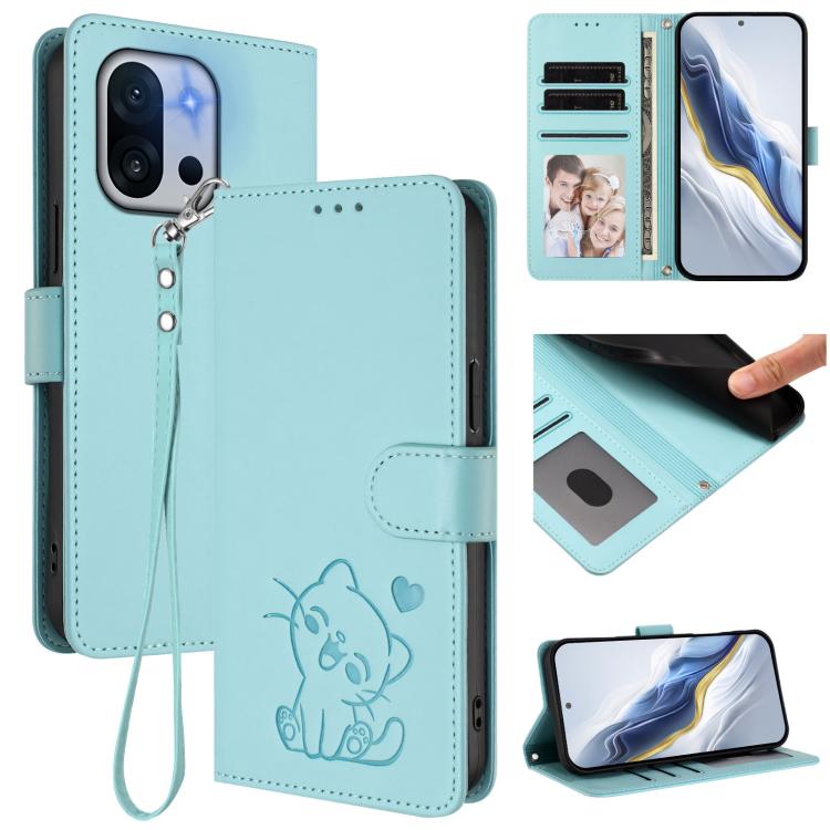 Embossed Heart Cat Leather Phone Case with Hand Strap, For OnePlus 13T 5G, For OnePlus 13R / Ace 5 Pro / Ace 5, For OnePlus 13, For OnePlus Nord 4 5G