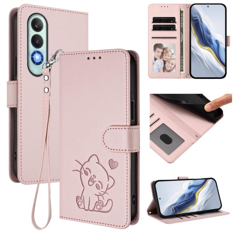 Embossed Heart Cat Leather Phone Case with Hand Strap, For OnePlus Nord CE4 Lite 5G, For OnePlus Nord CE 2 Lite 5G, For OnePlus Nord CE4 5G, For OnePlus Nord N30 SE 5G