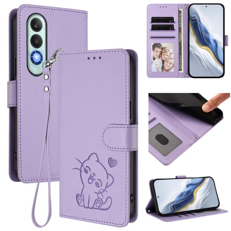 Embossed Heart Cat Leather Phone Case with Hand Strap, For OnePlus Nord CE4 Lite 5G, For OnePlus Nord CE 2 Lite 5G, For OnePlus Nord CE4 5G, For OnePlus Nord N30 SE 5G