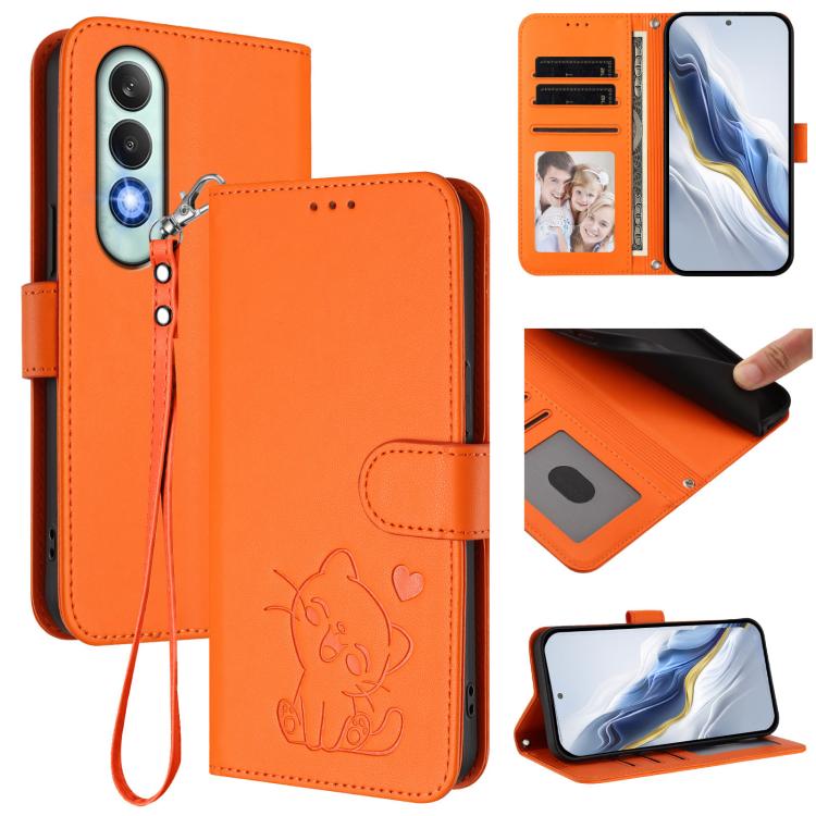 Embossed Heart Cat Leather Phone Case with Hand Strap, For OnePlus Nord CE4 Lite 5G, For OnePlus Nord CE 2 Lite 5G, For OnePlus Nord CE4 5G, For OnePlus Nord N30 SE 5G