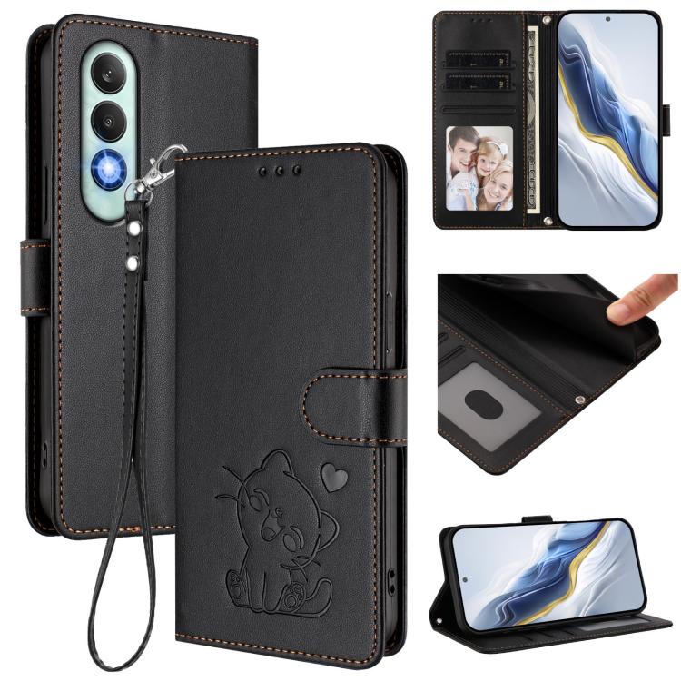 Embossed Heart Cat Leather Phone Case with Hand Strap, For OnePlus Nord CE4 Lite 5G, For OnePlus Nord CE 2 Lite 5G, For OnePlus Nord CE4 5G, For OnePlus Nord N30 SE 5G