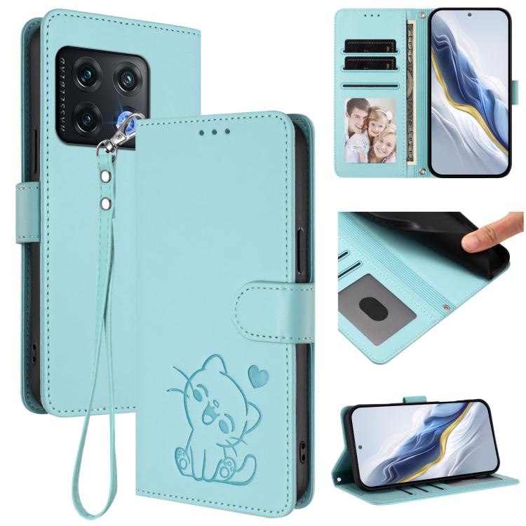 Embossed Heart Cat Leather Phone Case with Hand Strap, For OnePlus Nord CE 2 5G, For OnePlus 10 Pro 5G, OnePlus Nord N20 5G, For OnePlus Nord N200 5G