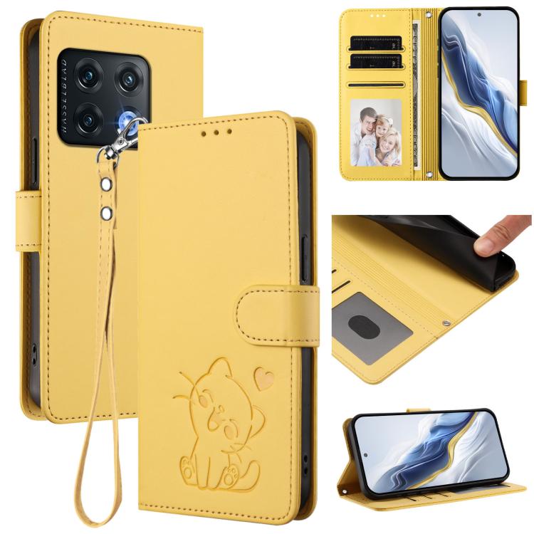 Embossed Heart Cat Leather Phone Case with Hand Strap, For OnePlus Nord CE 2 5G, For OnePlus 10 Pro 5G, OnePlus Nord N20 5G, For OnePlus Nord N200 5G