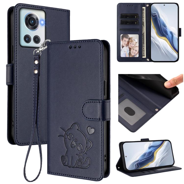 Embossed Heart Cat Leather Phone Case with Hand Strap, For OnePlus Nord N300, For OnePlus 10T 5G / Ace Pro 5G, For OnePlus Nord 2T, For OnePlus 10R / Ace / 10R Prime