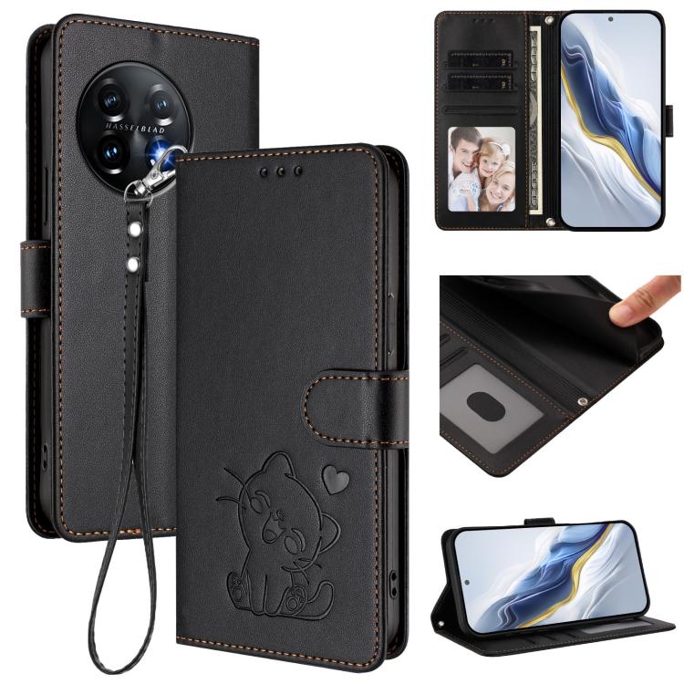 Embossed Heart Cat Leather Phone Case with Hand Strap, For OnePlus Nord CE3 Lite 5G / N30, For OnePlus Nord 3 / Ace 2V, For OnePlus 11R 5G / Ace 2 5G, For OnePlus 11