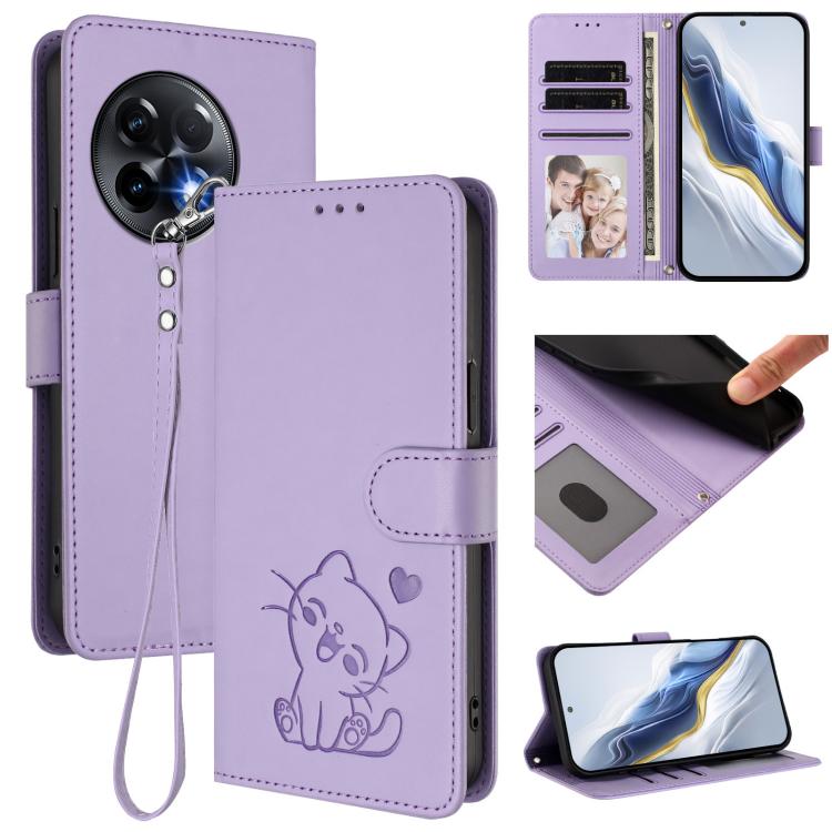 Embossed Heart Cat Leather Phone Case with Hand Strap, For OnePlus Nord CE3 Lite 5G / N30, For OnePlus Nord 3 / Ace 2V, For OnePlus 11R 5G / Ace 2 5G, For OnePlus 11