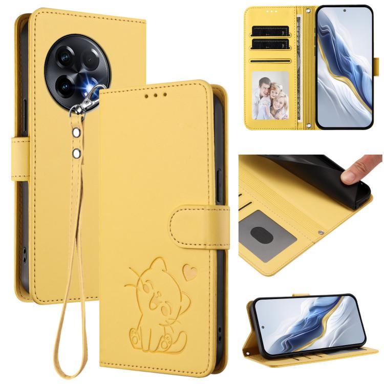 Embossed Heart Cat Leather Phone Case with Hand Strap, For OnePlus Nord CE3 Lite 5G / N30, For OnePlus Nord 3 / Ace 2V, For OnePlus 11R 5G / Ace 2 5G, For OnePlus 11