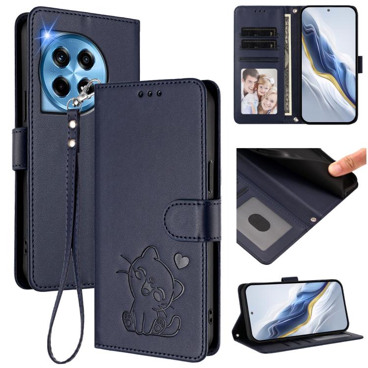 Embossed Heart Cat Leather Phone Case with Hand Strap, For OnePlus 12R 5G / Ace 3 5G, For OnePlus 12 5G, For OnePlus Ace 2 Pro 5G, For OnePlus Nord CE3 5G India
