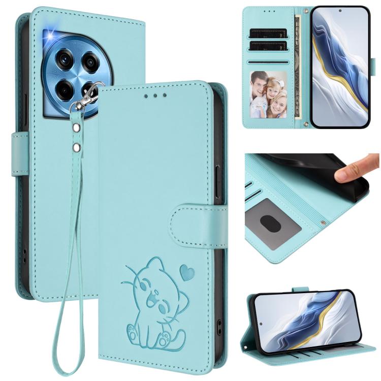 Embossed Heart Cat Leather Phone Case with Hand Strap, For OnePlus 12R 5G / Ace 3 5G, For OnePlus 12 5G, For OnePlus Ace 2 Pro 5G, For OnePlus Nord CE3 5G India