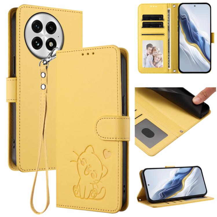 Embossed Heart Cat Leather Phone Case with Hand Strap, For OnePlus 13T 5G, For OnePlus 13R / Ace 5 Pro / Ace 5, For OnePlus 13, For OnePlus Nord 4 5G