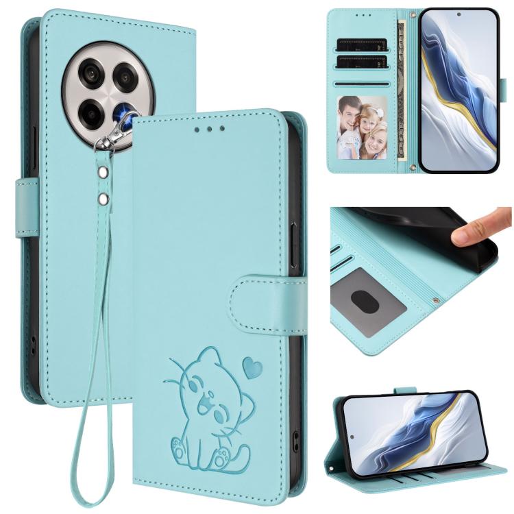 Embossed Heart Cat Leather Phone Case with Hand Strap, For OnePlus 13T 5G, For OnePlus 13R / Ace 5 Pro / Ace 5, For OnePlus 13, For OnePlus Nord 4 5G