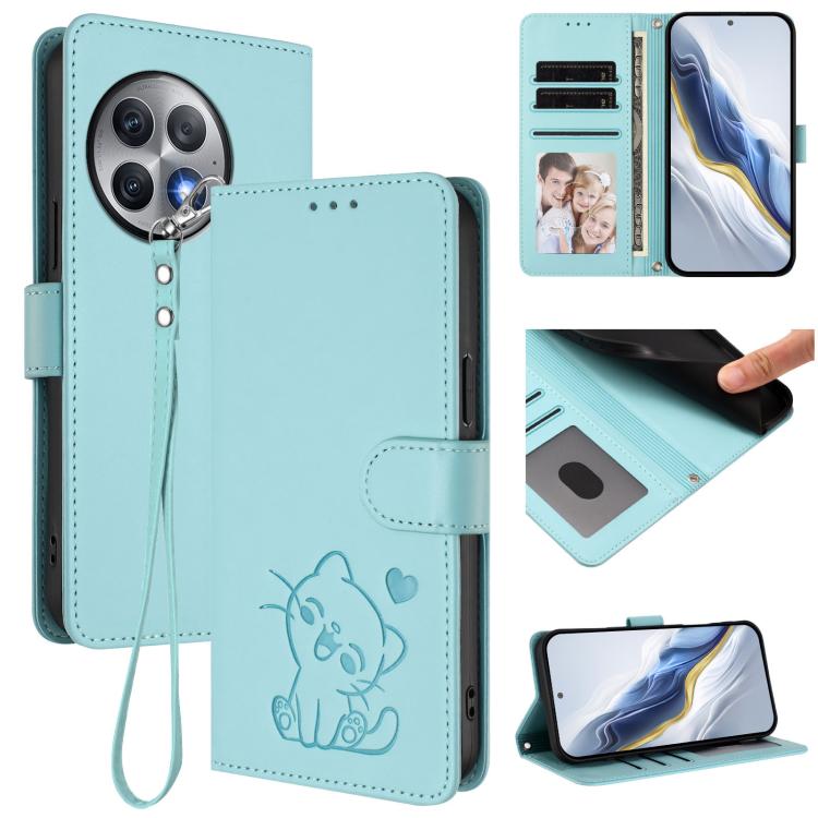 Embossed Heart Cat Leather Phone Case with Hand Strap, For OnePlus 12R 5G / Ace 3 5G, For OnePlus 12 5G, For OnePlus Ace 2 Pro 5G, For OnePlus Nord CE3 5G India