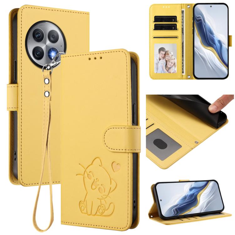 Embossed Heart Cat Leather Phone Case with Hand Strap, For OnePlus 12R 5G / Ace 3 5G, For OnePlus 12 5G, For OnePlus Ace 2 Pro 5G, For OnePlus Nord CE3 5G India