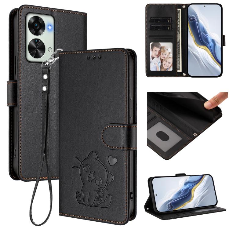 Embossed Heart Cat Leather Phone Case with Hand Strap, For OnePlus Nord N300, For OnePlus 10T 5G / Ace Pro 5G, For OnePlus Nord 2T, For OnePlus 10R / Ace / 10R Prime