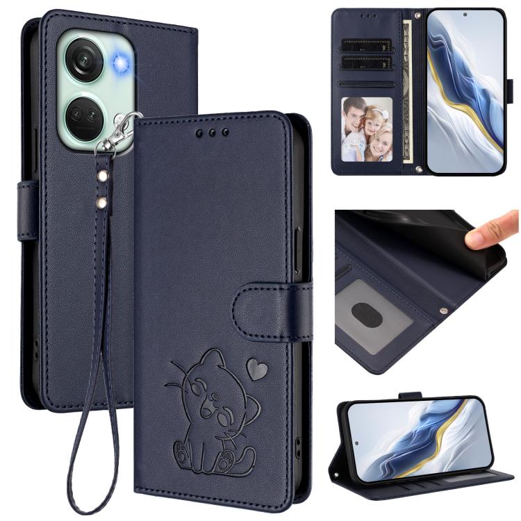 Embossed Heart Cat Leather Phone Case with Hand Strap, For OnePlus Nord CE3 Lite 5G / N30, For OnePlus Nord 3 / Ace 2V, For OnePlus 11R 5G / Ace 2 5G, For OnePlus 11