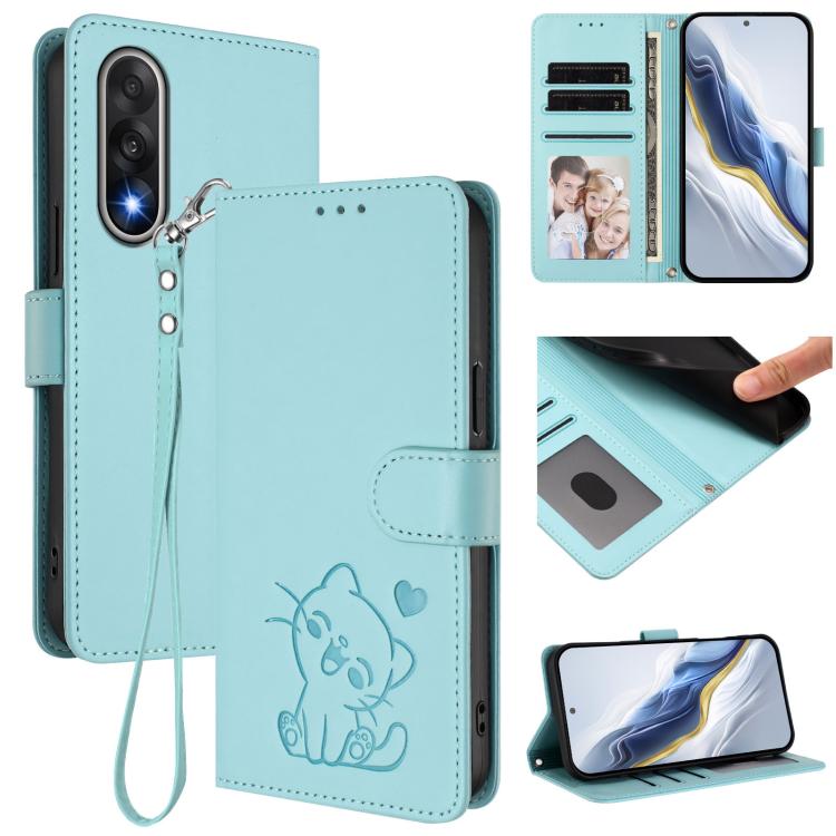 Embossed Heart Cat Leather Phone Case with Hand Strap, For OnePlus Turbo 6X Pro 5G, For OnePlus Turbo 6 / 6V 5G, For OnePlus Nord 5 5G / Ace 5 Ultra, For OnePlus Nord CE5 / Ace 5 Racing