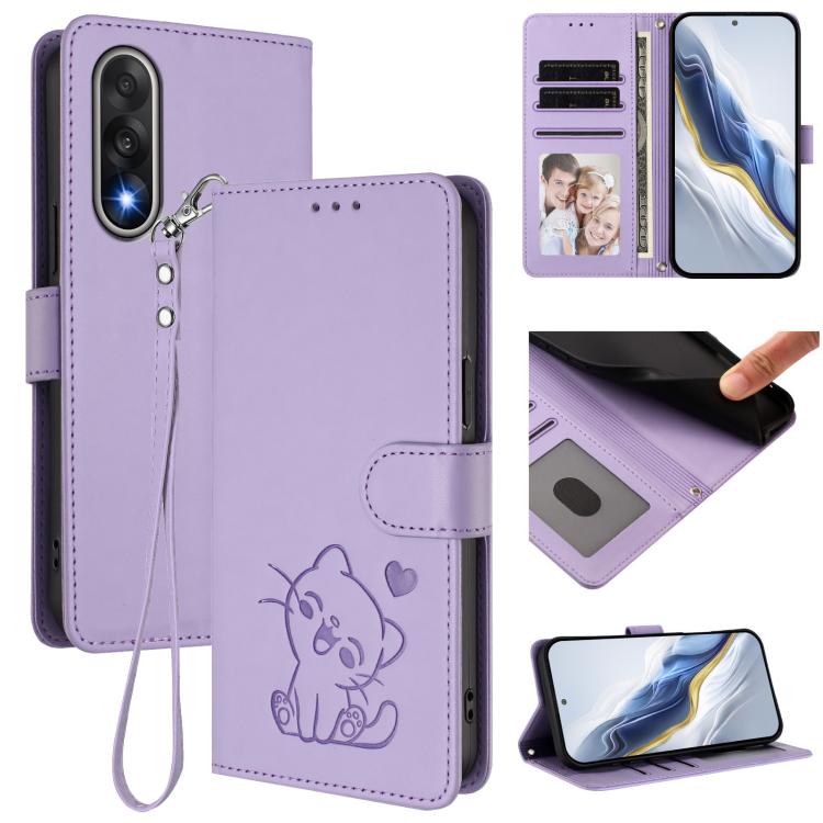 Embossed Heart Cat Leather Phone Case with Hand Strap, For OnePlus Turbo 6X Pro 5G, For OnePlus Turbo 6 / 6V 5G, For OnePlus Nord 5 5G / Ace 5 Ultra, For OnePlus Nord CE5 / Ace 5 Racing