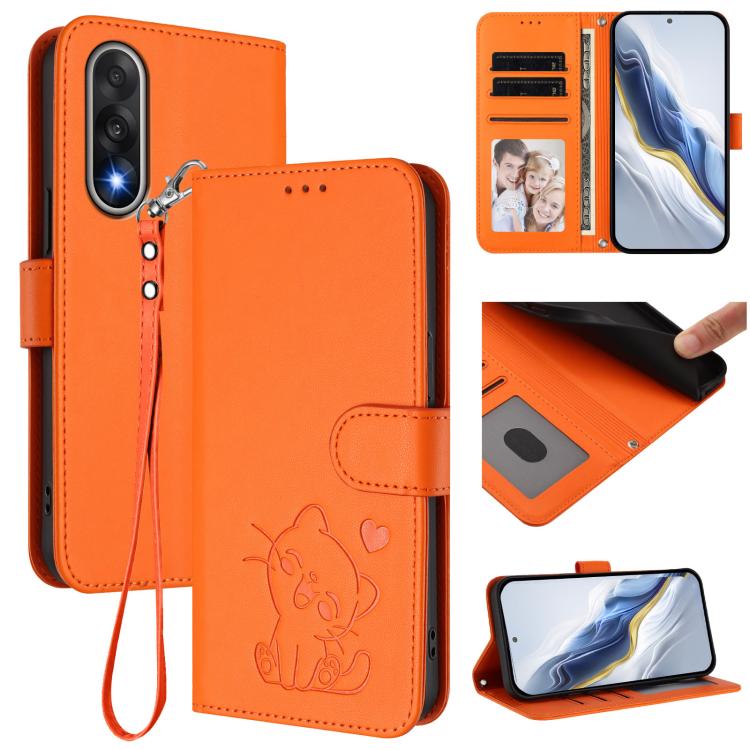 Embossed Heart Cat Leather Phone Case with Hand Strap, For OnePlus Turbo 6X Pro 5G, For OnePlus Turbo 6 / 6V 5G, For OnePlus Nord 5 5G / Ace 5 Ultra, For OnePlus Nord CE5 / Ace 5 Racing