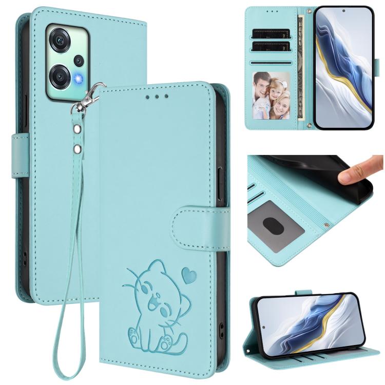 Embossed Heart Cat Leather Phone Case with Hand Strap, For OnePlus Nord CE4 Lite 5G, For OnePlus Nord CE 2 Lite 5G, For OnePlus Nord CE4 5G, For OnePlus Nord N30 SE 5G