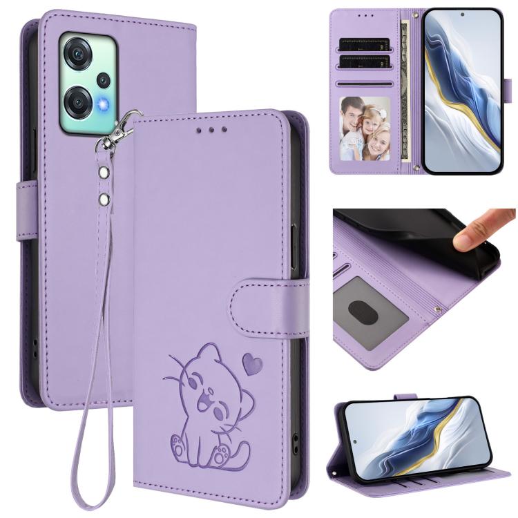 Embossed Heart Cat Leather Phone Case with Hand Strap, For OnePlus Nord CE4 Lite 5G, For OnePlus Nord CE 2 Lite 5G, For OnePlus Nord CE4 5G, For OnePlus Nord N30 SE 5G