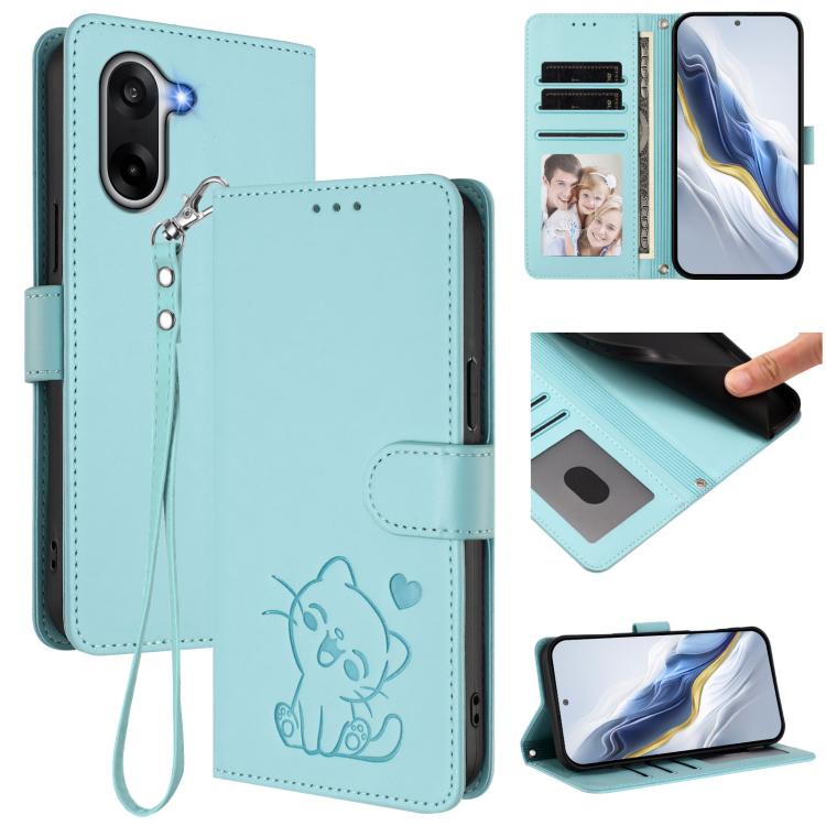 Embossed Heart Cat Leather Phone Case with Hand Strap, For OnePlus Turbo 6X Pro 5G, For OnePlus Turbo 6 / 6V 5G, For OnePlus Nord 5 5G / Ace 5 Ultra, For OnePlus Nord CE5 / Ace 5 Racing