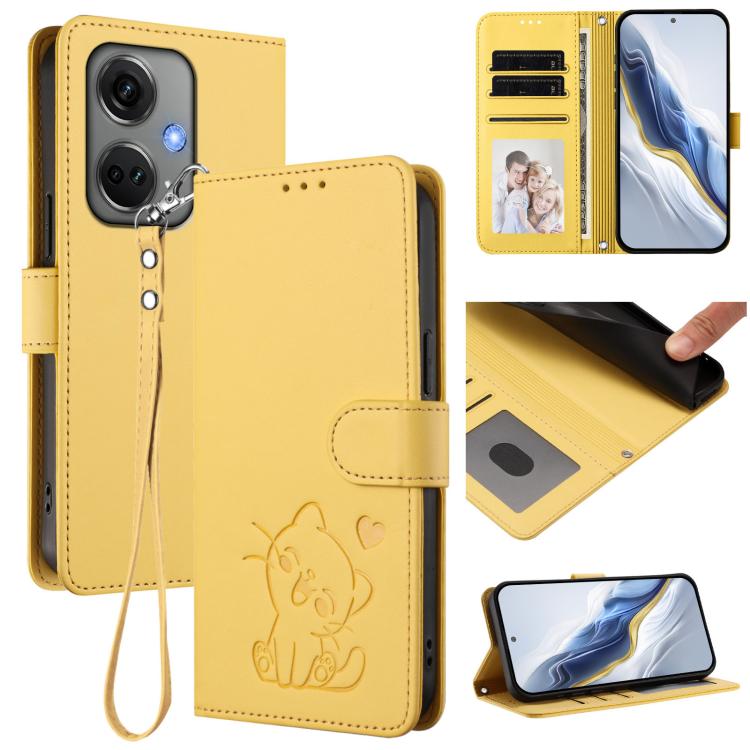 Embossed Heart Cat Leather Phone Case with Hand Strap, For OnePlus 12R 5G / Ace 3 5G, For OnePlus 12 5G, For OnePlus Ace 2 Pro 5G, For OnePlus Nord CE3 5G India