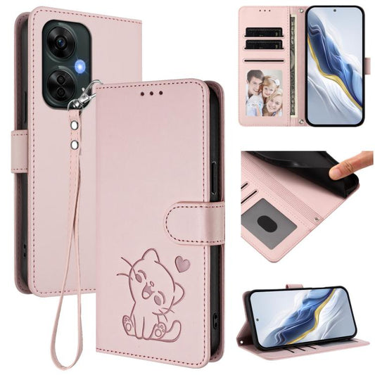 Embossed Heart Cat Leather Phone Case with Hand Strap, For OnePlus Nord CE3 Lite 5G / N30, For OnePlus Nord 3 / Ace 2V, For OnePlus 11R 5G / Ace 2 5G, For OnePlus 11