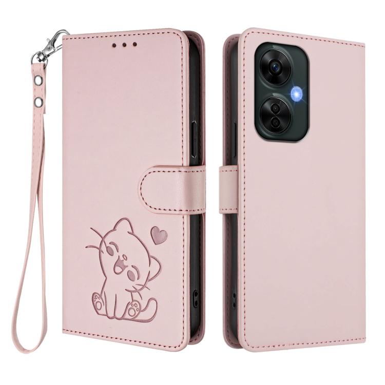 Embossed Heart Cat Leather Phone Case with Hand Strap, For OnePlus Nord CE3 Lite 5G / N30, For OnePlus Nord 3 / Ace 2V, For OnePlus 11R 5G / Ace 2 5G, For OnePlus 11