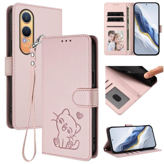 Embossed Heart Cat Leather Phone Case with Hand Strap, For OnePlus Nord CE4 Lite 5G, For OnePlus Nord CE 2 Lite 5G, For OnePlus Nord CE4 5G, For OnePlus Nord N30 SE 5G