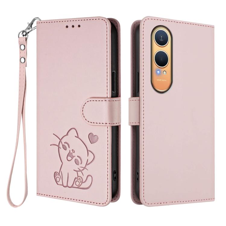 Embossed Heart Cat Leather Phone Case with Hand Strap, For OnePlus Nord CE4 Lite 5G, For OnePlus Nord CE 2 Lite 5G, For OnePlus Nord CE4 5G, For OnePlus Nord N30 SE 5G