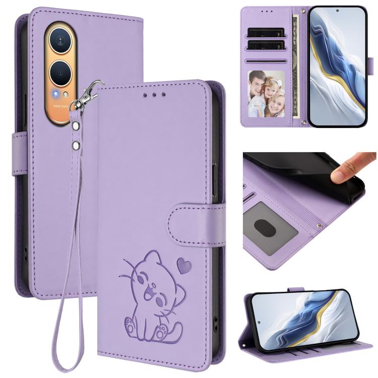 Embossed Heart Cat Leather Phone Case with Hand Strap, For OnePlus Nord CE4 Lite 5G, For OnePlus Nord CE 2 Lite 5G, For OnePlus Nord CE4 5G, For OnePlus Nord N30 SE 5G