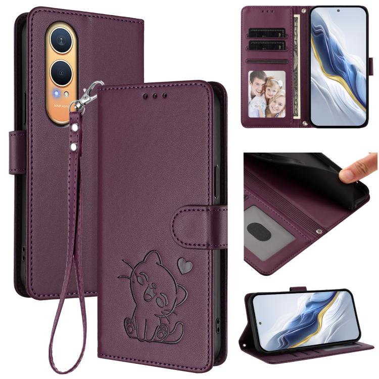 Embossed Heart Cat Leather Phone Case with Hand Strap, For OnePlus Nord CE4 Lite 5G, For OnePlus Nord CE 2 Lite 5G, For OnePlus Nord CE4 5G, For OnePlus Nord N30 SE 5G