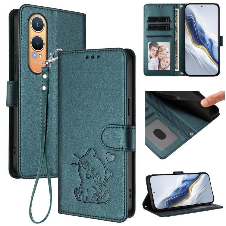 Embossed Heart Cat Leather Phone Case with Hand Strap, For OnePlus Nord CE4 Lite 5G, For OnePlus Nord CE 2 Lite 5G, For OnePlus Nord CE4 5G, For OnePlus Nord N30 SE 5G
