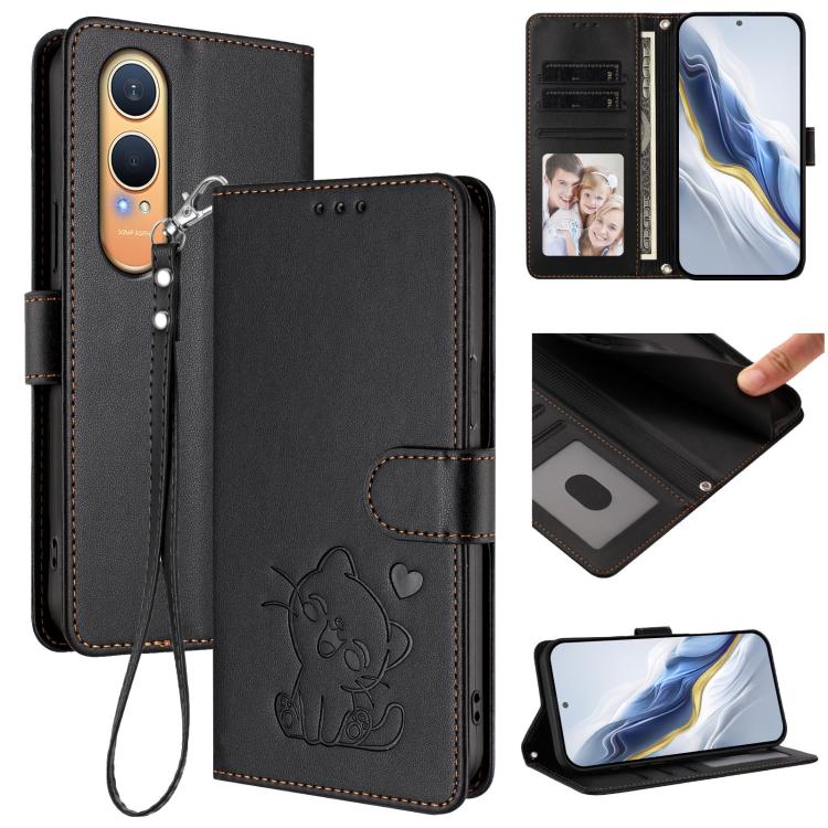 Embossed Heart Cat Leather Phone Case with Hand Strap, For OnePlus Nord CE4 Lite 5G, For OnePlus Nord CE 2 Lite 5G, For OnePlus Nord CE4 5G, For OnePlus Nord N30 SE 5G