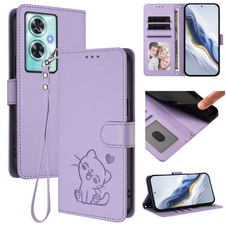 Embossed Heart Cat Leather Phone Case with Hand Strap, For OnePlus Nord CE4 Lite 5G, For OnePlus Nord CE 2 Lite 5G, For OnePlus Nord CE4 5G, For OnePlus Nord N30 SE 5G