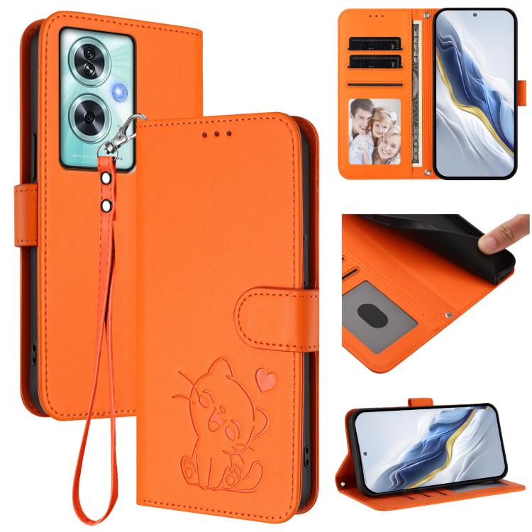 Embossed Heart Cat Leather Phone Case with Hand Strap, For OnePlus Nord CE4 Lite 5G, For OnePlus Nord CE 2 Lite 5G, For OnePlus Nord CE4 5G, For OnePlus Nord N30 SE 5G