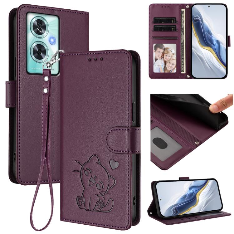 Embossed Heart Cat Leather Phone Case with Hand Strap, For OnePlus Nord CE4 Lite 5G, For OnePlus Nord CE 2 Lite 5G, For OnePlus Nord CE4 5G, For OnePlus Nord N30 SE 5G