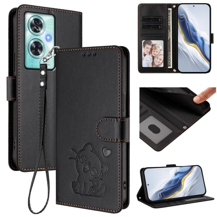Embossed Heart Cat Leather Phone Case with Hand Strap, For OnePlus Nord CE4 Lite 5G, For OnePlus Nord CE 2 Lite 5G, For OnePlus Nord CE4 5G, For OnePlus Nord N30 SE 5G