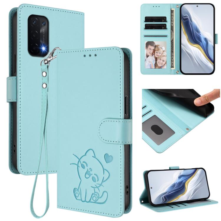 Embossed Heart Cat Leather Phone Case with Hand Strap, For OnePlus Nord CE 2 5G, For OnePlus 10 Pro 5G, OnePlus Nord N20 5G, For OnePlus Nord N200 5G