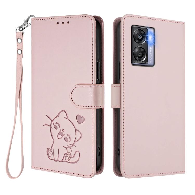 Embossed Heart Cat Leather Phone Case with Hand Strap, For OnePlus Nord N300, For OnePlus 10T 5G / Ace Pro 5G, For OnePlus Nord 2T, For OnePlus 10R / Ace / 10R Prime
