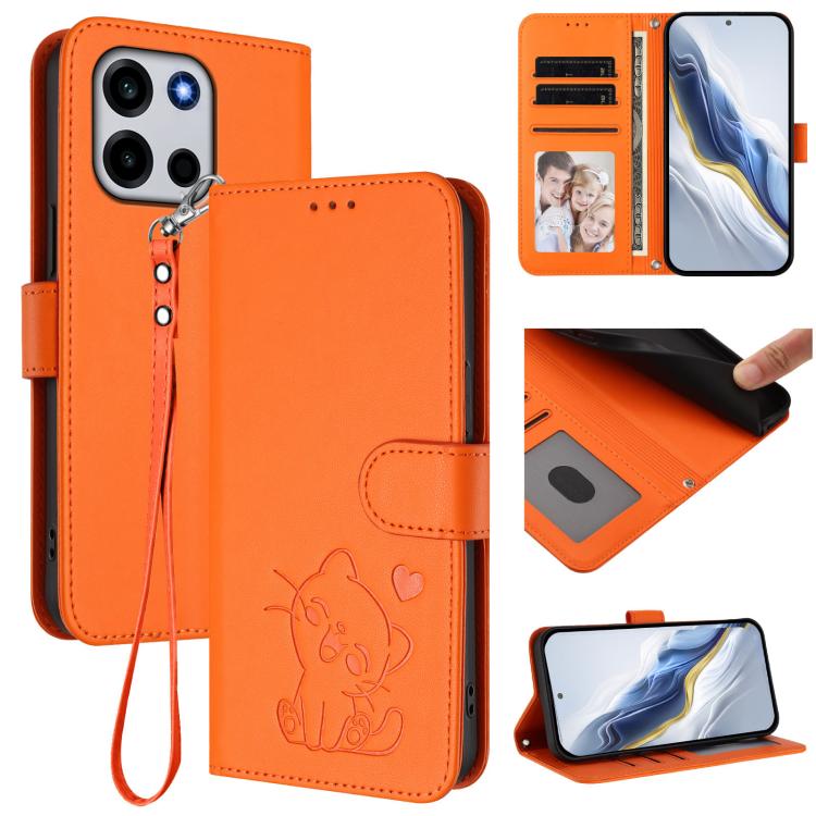 Embossed Heart Cat Leather Phone Case with Hand Strap, For OnePlus Turbo 6X Pro 5G, For OnePlus Turbo 6 / 6V 5G, For OnePlus Nord 5 5G / Ace 5 Ultra, For OnePlus Nord CE5 / Ace 5 Racing