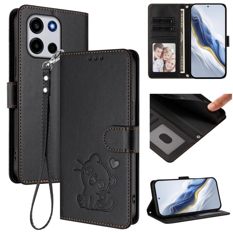 Embossed Heart Cat Leather Phone Case with Hand Strap, For OnePlus Turbo 6X Pro 5G, For OnePlus Turbo 6 / 6V 5G, For OnePlus Nord 5 5G / Ace 5 Ultra, For OnePlus Nord CE5 / Ace 5 Racing