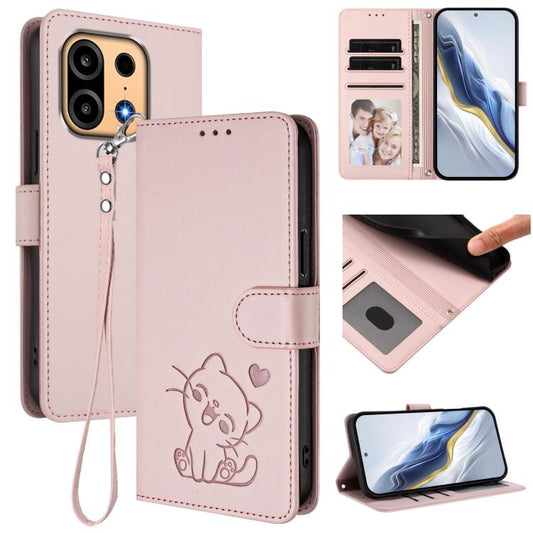 Embossed Heart Cat Leather Phone Case with Hand Strap, For OnePlus Turbo 6X Pro 5G, For OnePlus Turbo 6 / 6V 5G, For OnePlus Nord 5 5G / Ace 5 Ultra, For OnePlus Nord CE5 / Ace 5 Racing