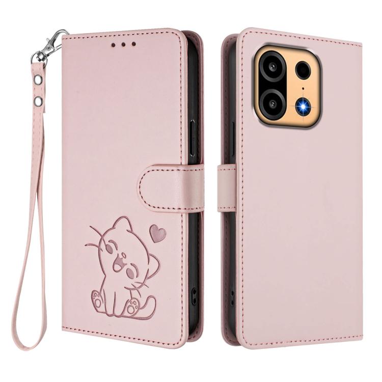 Embossed Heart Cat Leather Phone Case with Hand Strap, For OnePlus Turbo 6X Pro 5G, For OnePlus Turbo 6 / 6V 5G, For OnePlus Nord 5 5G / Ace 5 Ultra, For OnePlus Nord CE5 / Ace 5 Racing
