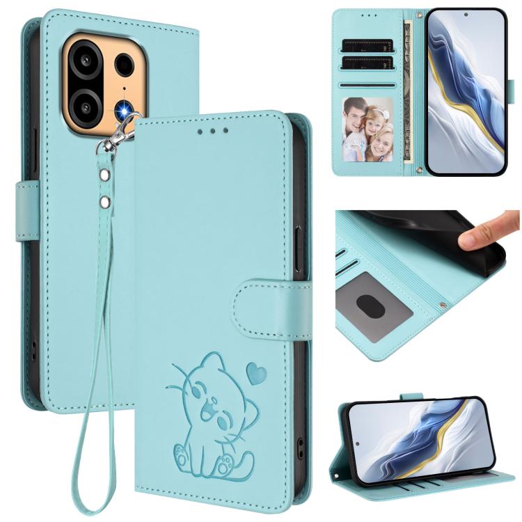 Embossed Heart Cat Leather Phone Case with Hand Strap, For OnePlus Turbo 6X Pro 5G, For OnePlus Turbo 6 / 6V 5G, For OnePlus Nord 5 5G / Ace 5 Ultra, For OnePlus Nord CE5 / Ace 5 Racing
