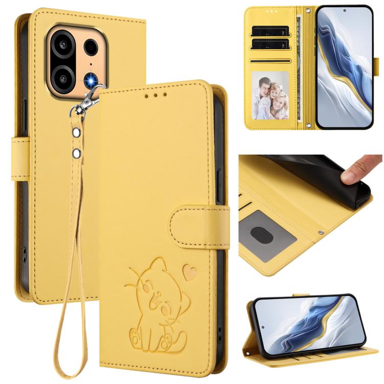 Embossed Heart Cat Leather Phone Case with Hand Strap, For OnePlus Turbo 6X Pro 5G, For OnePlus Turbo 6 / 6V 5G, For OnePlus Nord 5 5G / Ace 5 Ultra, For OnePlus Nord CE5 / Ace 5 Racing