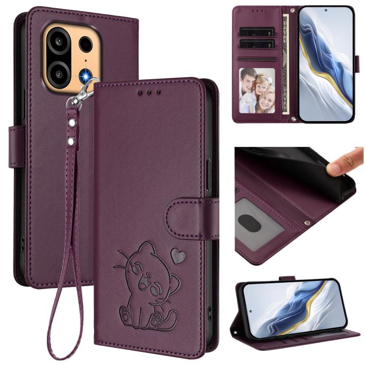 Embossed Heart Cat Leather Phone Case with Hand Strap, For OnePlus Turbo 6X Pro 5G, For OnePlus Turbo 6 / 6V 5G, For OnePlus Nord 5 5G / Ace 5 Ultra, For OnePlus Nord CE5 / Ace 5 Racing