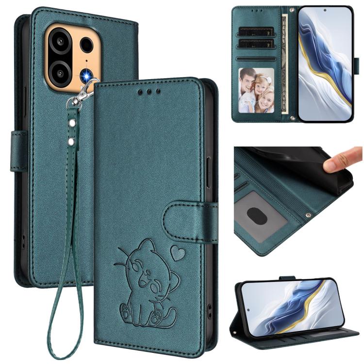 Embossed Heart Cat Leather Phone Case with Hand Strap, For OnePlus Turbo 6X Pro 5G, For OnePlus Turbo 6 / 6V 5G, For OnePlus Nord 5 5G / Ace 5 Ultra, For OnePlus Nord CE5 / Ace 5 Racing