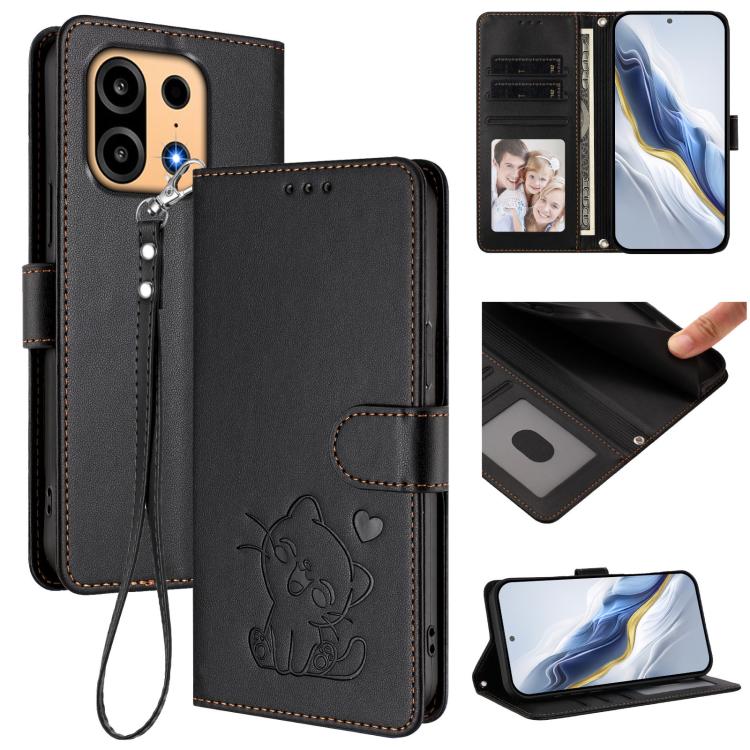 Embossed Heart Cat Leather Phone Case with Hand Strap, For OnePlus Turbo 6X Pro 5G, For OnePlus Turbo 6 / 6V 5G, For OnePlus Nord 5 5G / Ace 5 Ultra, For OnePlus Nord CE5 / Ace 5 Racing